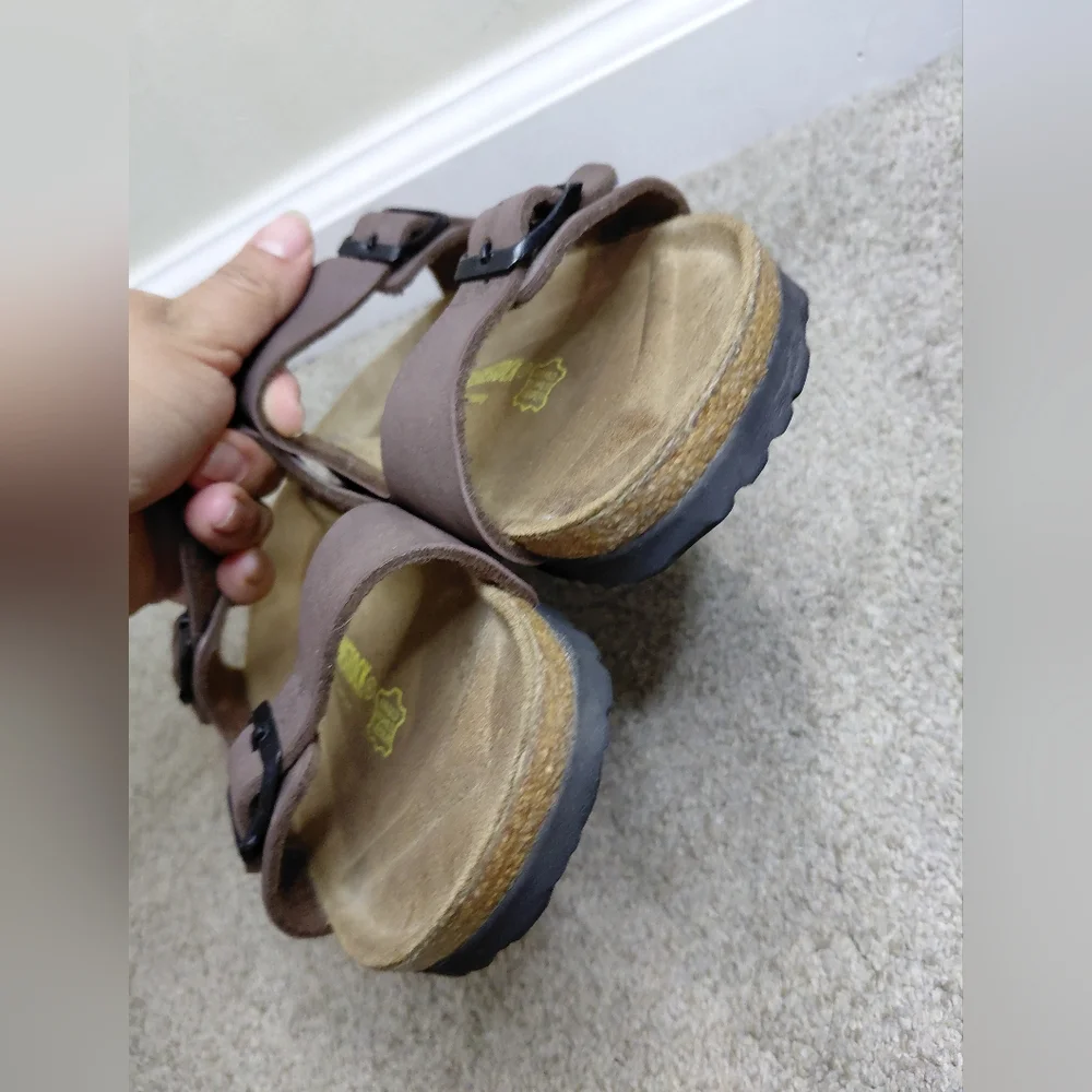Birkenstock Women Size 37/6 Us Narrow Brown Sandals with Buckle Detail - Picture 9 of 10
